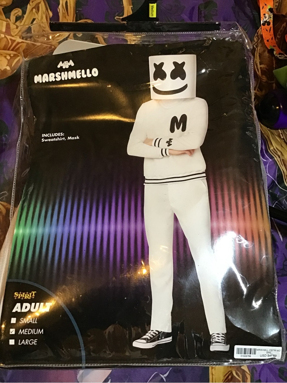 Marshmello adult costume size medium sweatshirt & mask